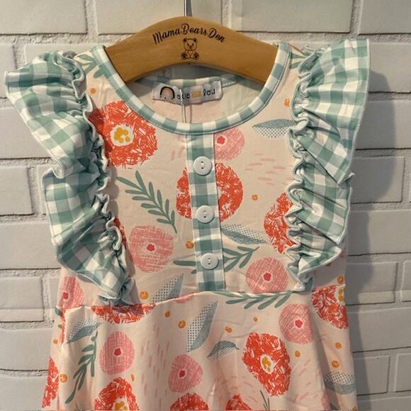 Toddler Girls 2T( S) Okie & Lou Orange Green Floral Plaid Sleeveless Dress - Picture 2 of 11